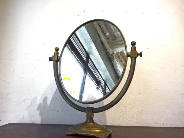 イギリス アンティーク 卓上ミラー 真鍮製 UK antique brass table mirror ヨーロピアン クラシカル デスクミラー ★