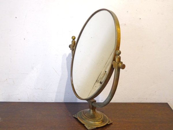 イギリス アンティーク 卓上ミラー 真鍮製 UK antique brass table mirror ヨーロピアン クラシカル デスクミラー ★