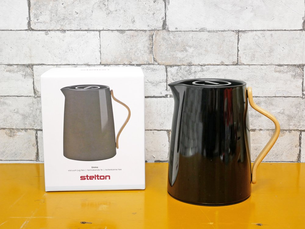 ステルトン stelton エマ Emma バキュームジャグ ティーポット 1L ブラック ステンレススチール ビーチ材ハンドル 箱付 デンマーク 北欧雑貨 未使用品 ●