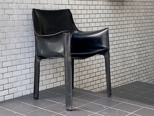 カッシーナ Cassina キャブ アームチェア 413 CAB 本革 ブラック マリオ・ベリーニ イタリア製 モダン MoMA ■