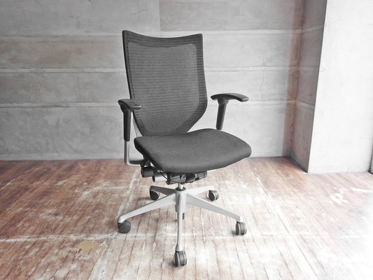 オカムラ okamura バロンチェア Baron Chair オフィスチェア デスクチェア ハイバック メッシュ背もたれ×ウレタン座面 ブラック ジョルジェット・ジウジアーロ♪