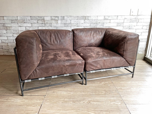 ジャーナルスタンダードファニチャー jsF ラバルセクショナル LAVAL SECTIONAL BLOCK CORNER 2Pソファ レザー セパレート 合計定価￥187,000- ●