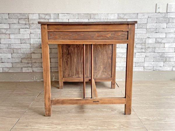 ジャパンビンテージ Japan vintage 古い木味の片袖机 デスク 作業台 W105cm 抽斗5杯 古材 古家具 昭和レトロ ●