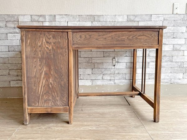 ジャパンビンテージ Japan vintage 古い木味の片袖机 デスク 作業台 W105cm 抽斗5杯 古材 古家具 昭和レトロ ●