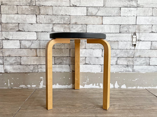 アルテック artek スツール Stool 60 フィンランド独立100周年記念モデル 3本脚 本革 トナカイレザー ブラック アルヴァ・アアルト 北欧家具 ●