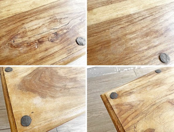 ビンテージスタイル Vintage Style シーシャムウッド無垢材 センターテーブル ローテーブル W120cm アイアン金具 両面抽斗付 インド家具風 アジアンリゾート ●
