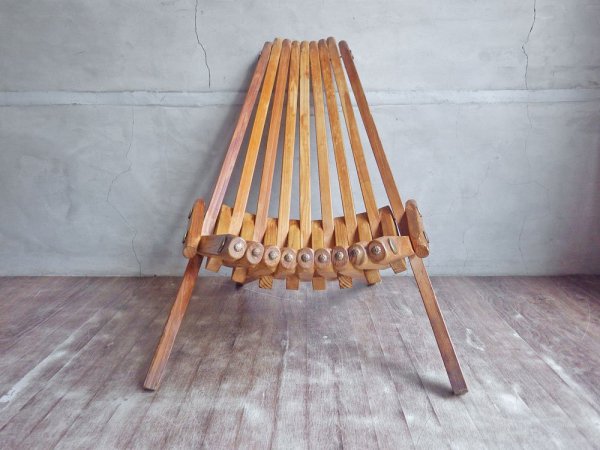 ビンテージ Vintage フォールディングチェア ガーデンチェア ラウンジチェア 折り畳み式 無垢材 ナチュラルスタイル♪