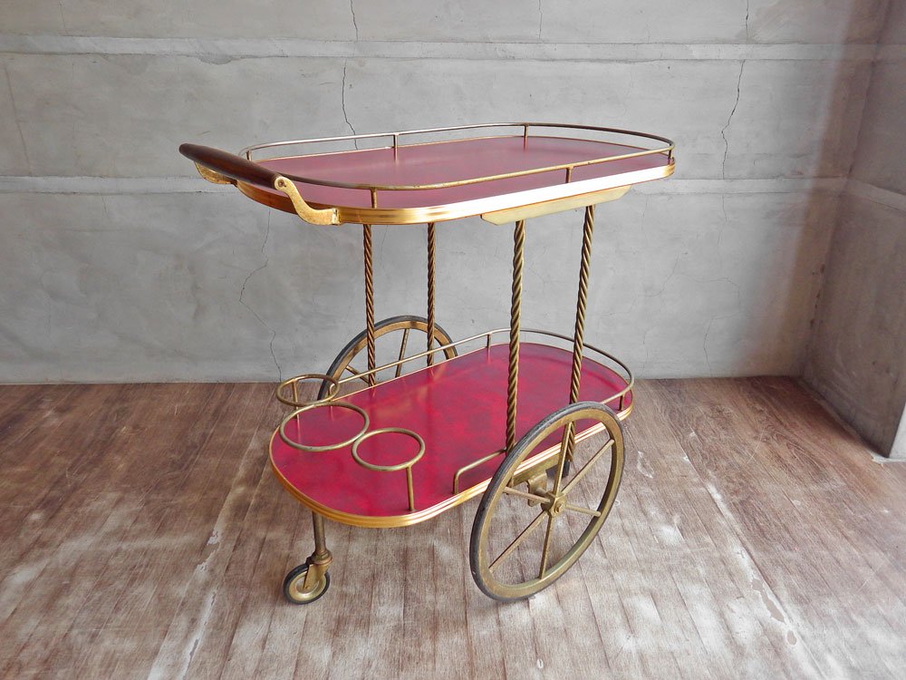 アンティーク サービスワゴン キッチンワゴン トロリー ワインホルダー付 キャスター付き ホテル仕様 ♪