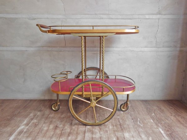 アンティーク サービスワゴン キッチンワゴン トロリー ワインホルダー付 キャスター付き ホテル仕様 ♪