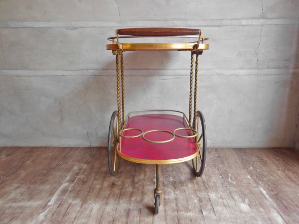 アンティーク サービスワゴン キッチンワゴン トロリー ワインホルダー付 キャスター付き ホテル仕様 ♪