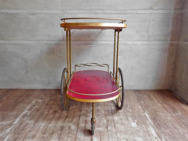 アンティーク サービスワゴン キッチンワゴン トロリー ワインホルダー付 キャスター付き ホテル仕様 ♪