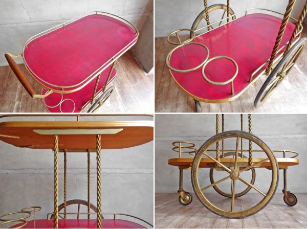 アンティーク サービスワゴン キッチンワゴン トロリー ワインホルダー付 キャスター付き ホテル仕様 ♪