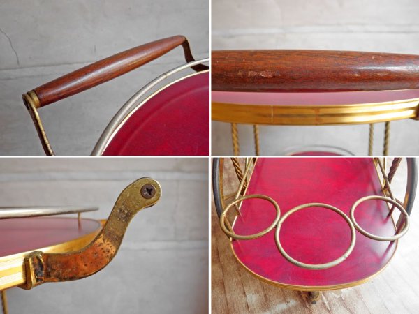 アンティーク サービスワゴン キッチンワゴン トロリー ワインホルダー付 キャスター付き ホテル仕様 ♪