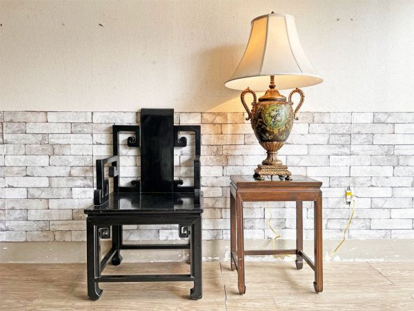 アジアン家具 Asian Furniture ダイニングチェア アームチェア ラウンジチェア ブラック 中国椅子 現状品 ●