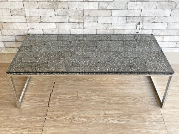 モダンデザイン Modern Design ガラス ローテーブル センターテーブル まだら模様 スチールレッグ W120cm ●
