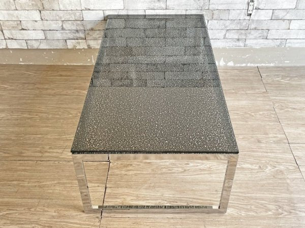 モダンデザイン Modern Design ガラス ローテーブル センターテーブル まだら模様 スチールレッグ W120cm ●