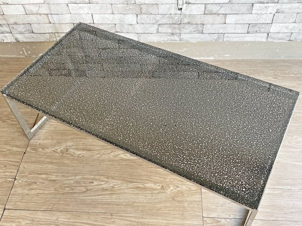 モダンデザイン Modern Design ガラス ローテーブル センターテーブル まだら模様 スチールレッグ W120cm ●