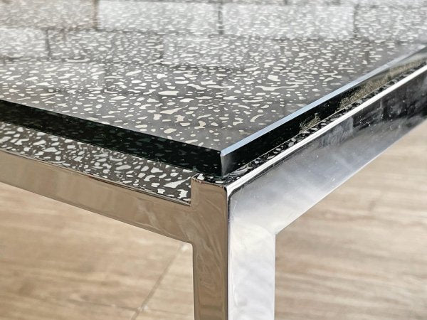 モダンデザイン Modern Design ガラス ローテーブル センターテーブル まだら模様 スチールレッグ W120cm ●