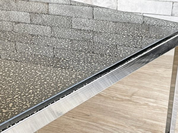 モダンデザイン Modern Design ガラス ローテーブル センターテーブル まだら模様 スチールレッグ W120cm ●