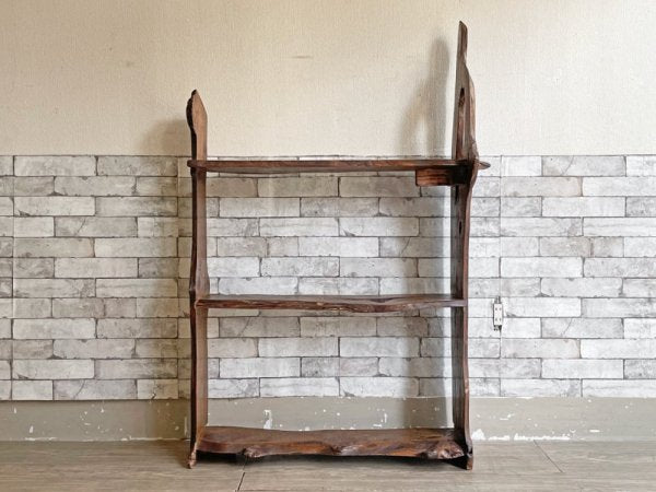 木工作家 赤松功 オープンシェルフ ブックシェルフ 飾り棚 欅無垢材 一枚板 3段 W135cm ●