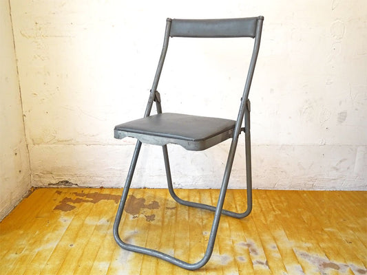 ジャパンビンテージ イトーキ ITOKI フォールディングチェア スチールフレーム スリム 日本の古道具 折畳椅子 B ★
