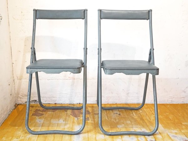 ジャパンビンテージ イトーキ ITOKI フォールディングチェア スチールフレーム スリム 日本の古道具 折畳椅子 B ★