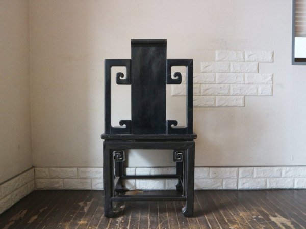 中国 ビンテージ ダイニングチェア 黒漆 椅子 B ◎