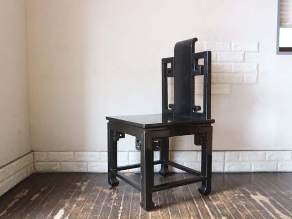 中国 ビンテージ ダイニングチェア 黒漆 椅子 A ◎