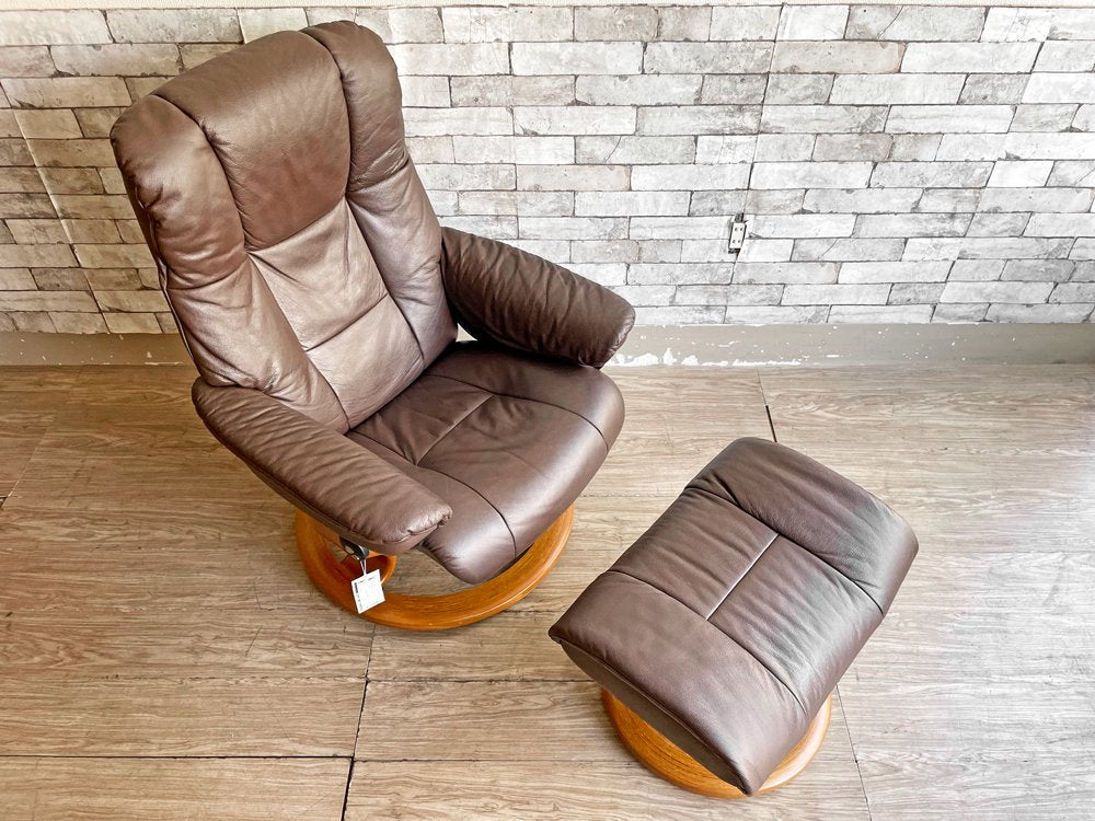 エコーネス EKORNES メイフェア Mayfair ストレスレスチェア stressless リクライニングチェア ＆ オットマン レザー ブラウン Sサイズ 北欧 ノルウェー ●