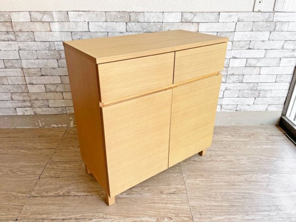 無印良品 MUJI 木製キャビネット 木扉 オーク材 W80cm ナチュラルスタイル 収納家具 廃番 ●