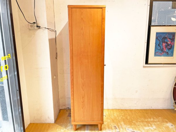 北欧スタイル スリムガラスキャビネット 可動棚2枚 クラフト家具 ナチュラル 1ドア 高さ169ｃｍ ★