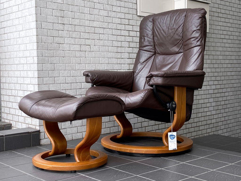 エコーネス EKORNES メイフェア Mayfair ストレスレスチェア stressless リクライニングチェア オットマンセット レザー ブラウン Sサイズ 北欧 ノルウェー ■