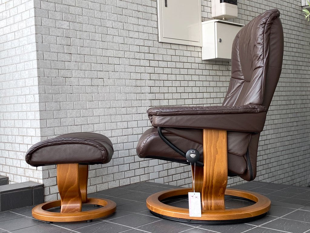 エコーネス EKORNES メイフェア Mayfair ストレスレスチェア stressless リクライニングチェア オットマンセット レザー ブラウン Sサイズ 北欧 ノルウェー ■