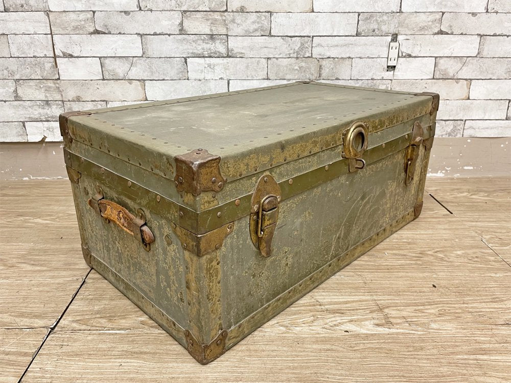 ビンテージ Vintage 木製 トランクケース 鋲打ち ボックス ローテーブル レトロ ディスプレイ 店舗什器 工業系 現状品 ●