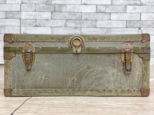 ビンテージ Vintage 木製 トランクケース 鋲打ち ボックス ローテーブル レトロ ディスプレイ 店舗什器 工業系 現状品 ●