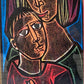 版画 リトグラフ 額装 聖母子像 マリア 宗教画 人物画 作家不詳 ■