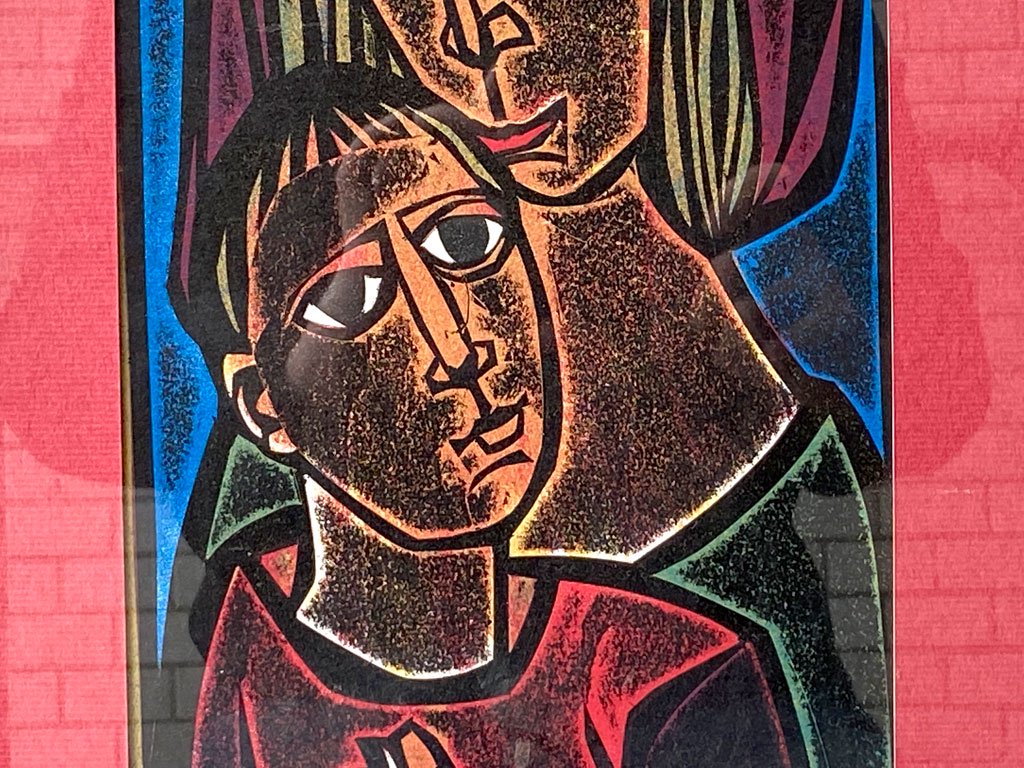 版画 リトグラフ 額装 聖母子像 マリア 宗教画 人物画 作家不詳 ■