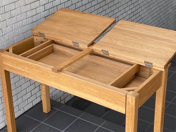 クラフト家具 スクールデスク ワークデスク オーク無垢材 フラップ天板 抽斗一杯 ナチュラル ■