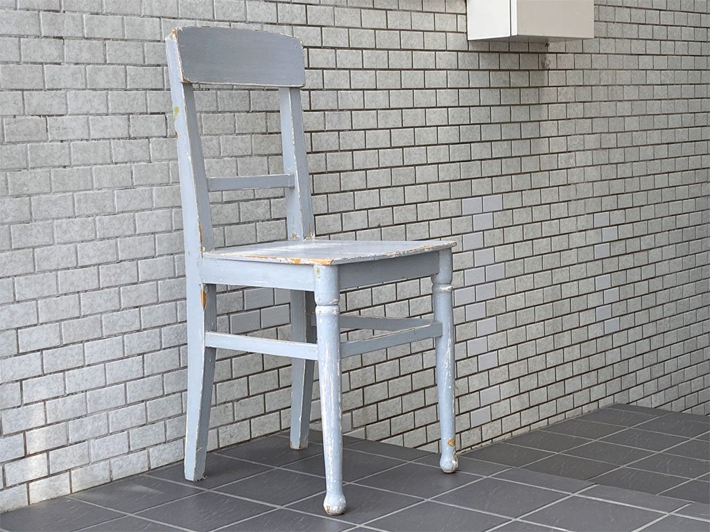 フランスアンティーク France Antique シャビーシック 木製 ダイニングチェア ブルー ペイント 花台 ランプ台 ビンテージ A ■