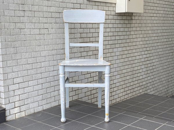 フランスアンティーク France Antique シャビーシック 木製 ダイニングチェア ブルー ペイント 花台 ランプ台 ビンテージ A ■