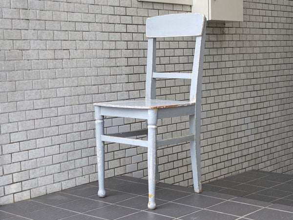 フランスアンティーク France Antique シャビーシック 木製 ダイニングチェア ブルー ペイント 花台 ランプ台 ビンテージ A ■
