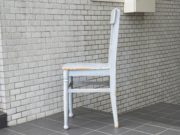 フランスアンティーク France Antique シャビーシック 木製 ダイニングチェア ブルー ペイント 花台 ランプ台 ビンテージ A ■