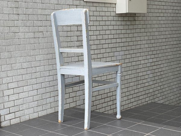 フランスアンティーク France Antique シャビーシック 木製 ダイニングチェア ブルー ペイント 花台 ランプ台 ビンテージ A ■