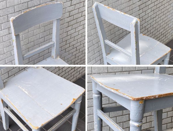フランスアンティーク France Antique シャビーシック 木製 ダイニングチェア ブルー ペイント 花台 ランプ台 ビンテージ A ■