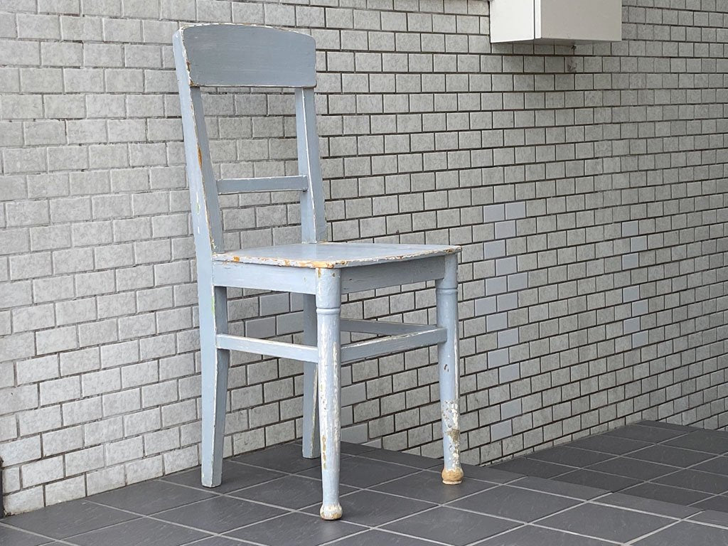 フランスアンティーク France Antique シャビーシック 木製 ダイニングチェア ブルー ペイント 花台 ランプ台 ビンテージ B ■