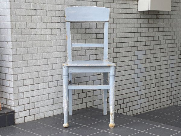 フランスアンティーク France Antique シャビーシック 木製 ダイニングチェア ブルー ペイント 花台 ランプ台 ビンテージ B ■