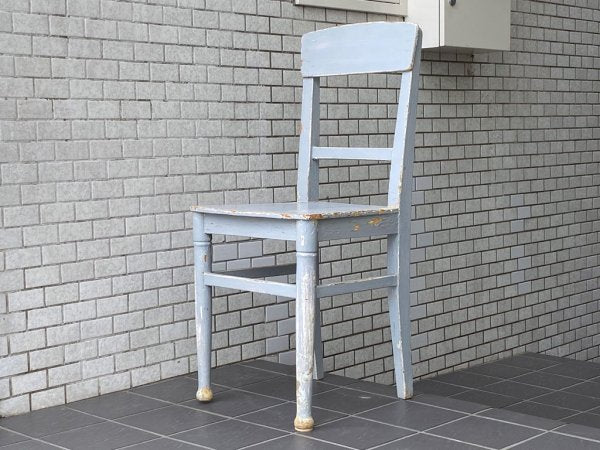 フランスアンティーク France Antique シャビーシック 木製 ダイニングチェア ブルー ペイント 花台 ランプ台 ビンテージ B ■