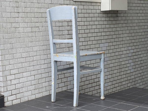 フランスアンティーク France Antique シャビーシック 木製 ダイニングチェア ブルー ペイント 花台 ランプ台 ビンテージ B ■