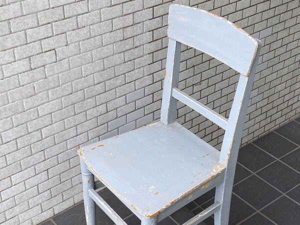 フランスアンティーク France Antique シャビーシック 木製 ダイニングチェア ブルー ペイント 花台 ランプ台 ビンテージ B ■