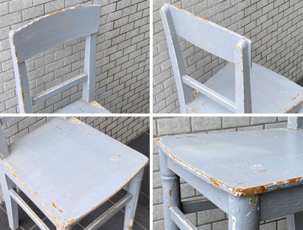 フランスアンティーク France Antique シャビーシック 木製 ダイニングチェア ブルー ペイント 花台 ランプ台 ビンテージ B ■